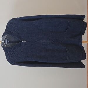 Lands' End Womens Vintage Navy Zip Up 100% Wool Cardigan Size Regular 18-20 XL